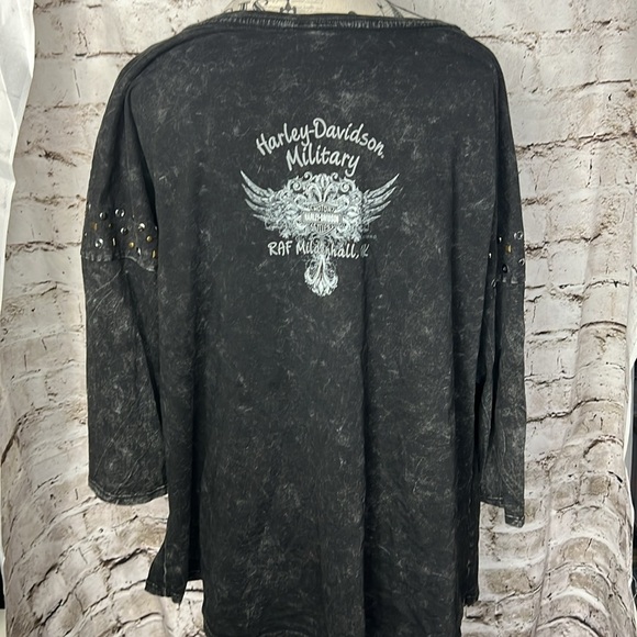 Harley-Davidson Women’s 2X | 3/4 Sleeve | RAF Mildenhall Military | Studded Top - Picture 6 of 14